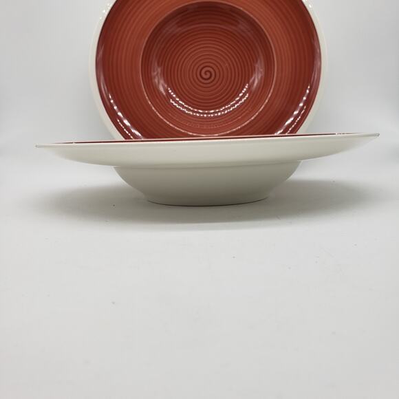 Villeroy & Boch Set Of 2 Rimmed Pasta Soup Bowl Rouge Red 10" Handpainted German - Picture 4 of 14
